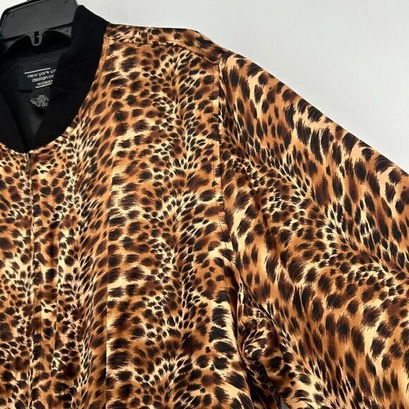 New York City Design Co Silk Satin Leopard Print Jacket Zip Up Brown Size 1X - Picture 3 of 9